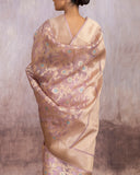 Golden Zari Floral Jaal Saree Pure Kora