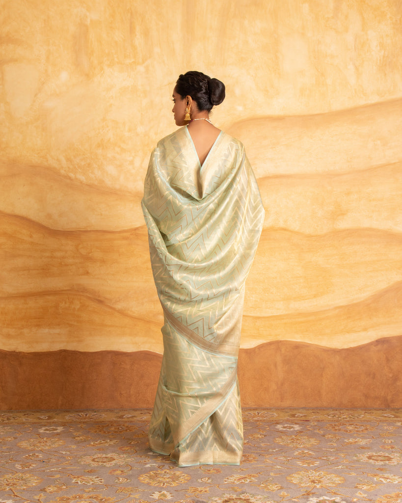Nitya Zari Zig-Zag Stripe Weave Saree Silk