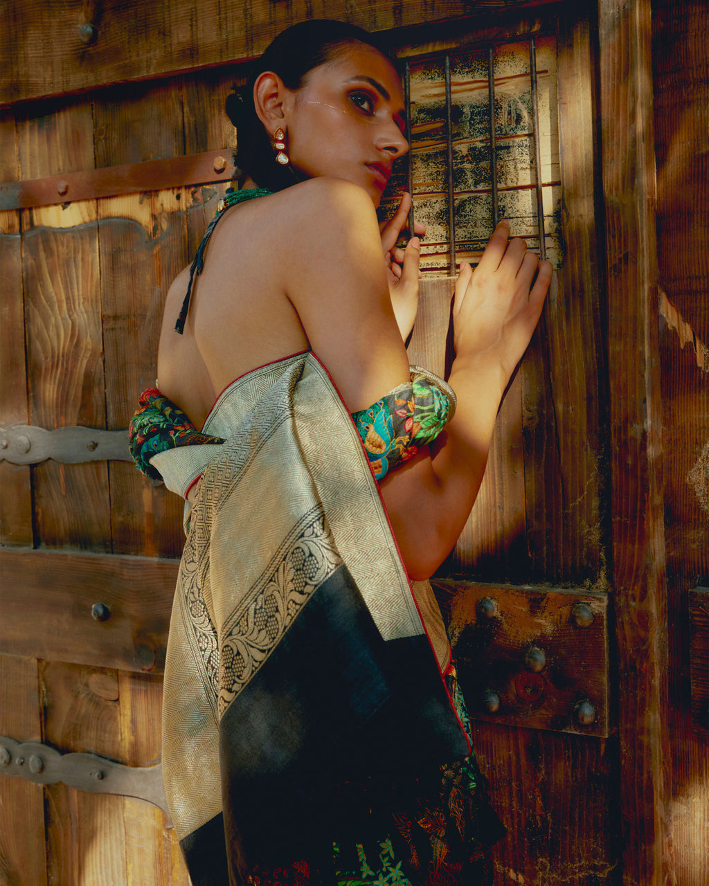 Mocha Hand Emroidred  Tusser Georgette Sarees