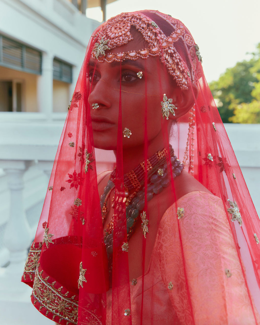 Red Pure Raw Silk Lehenga