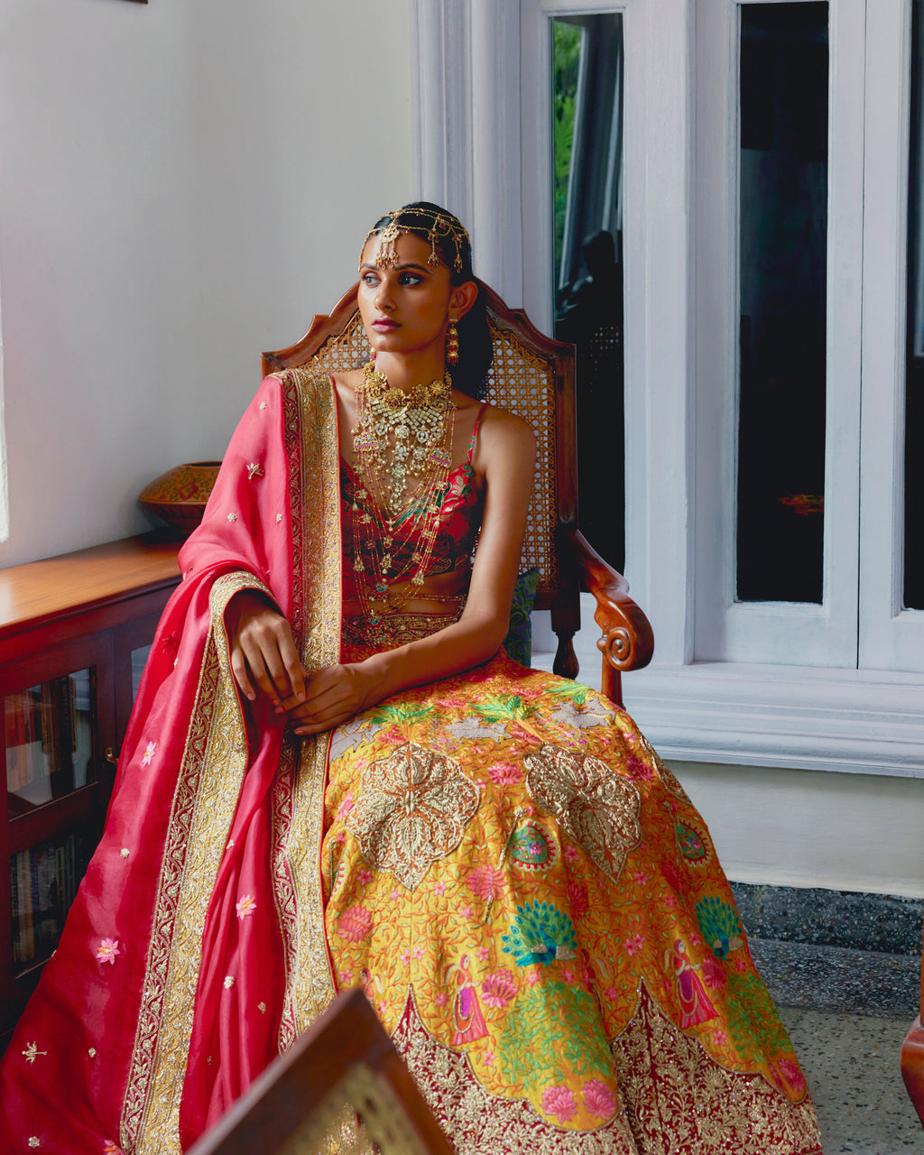 Gold Pure Raw Silk Lehenga