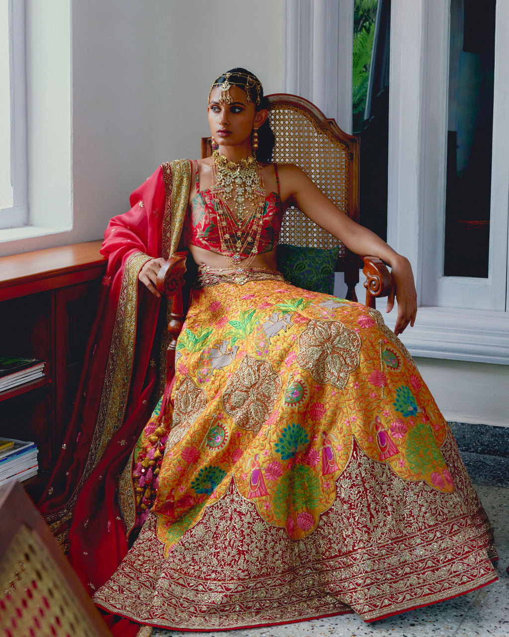 Gold Pure Raw Silk Lehenga