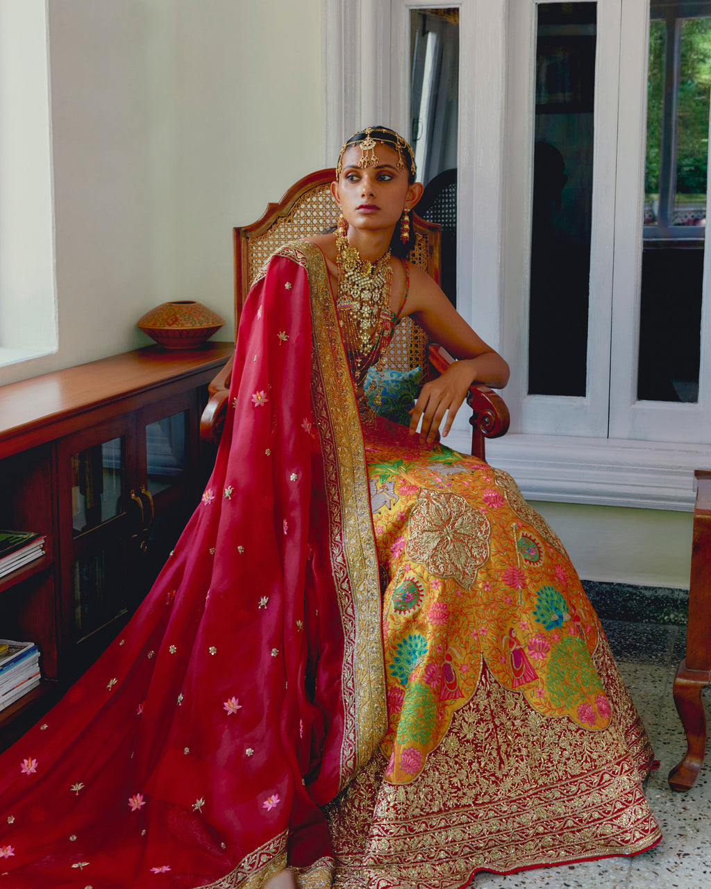 Gold Pure Raw Silk Lehenga