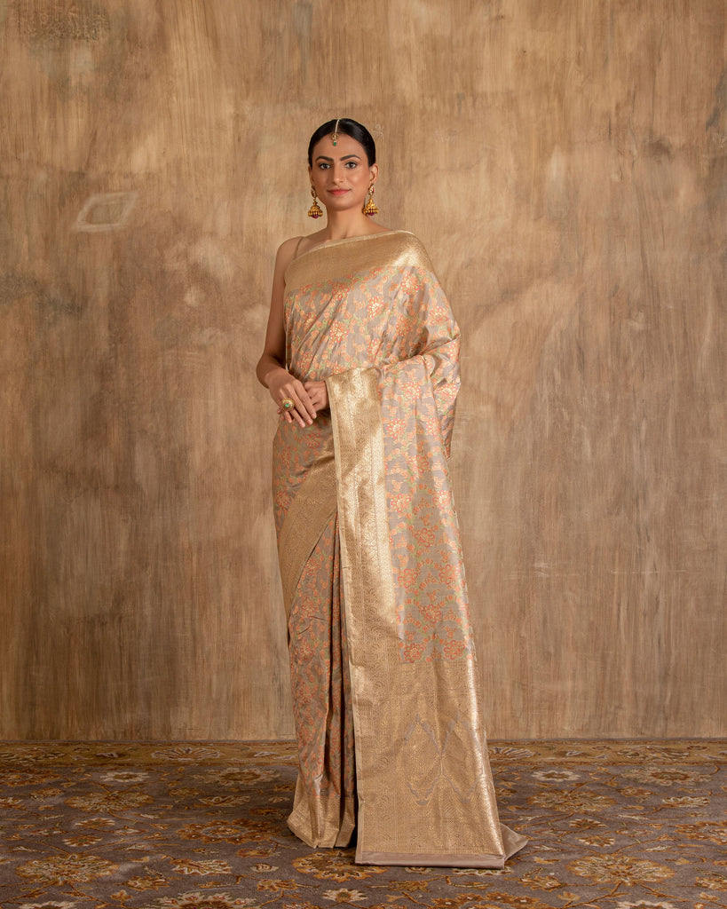 Daivika Jangala Silk Saree | Ivory & Gold
