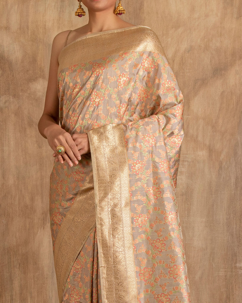 Daivika Jangala Silk Saree | Ivory & Gold