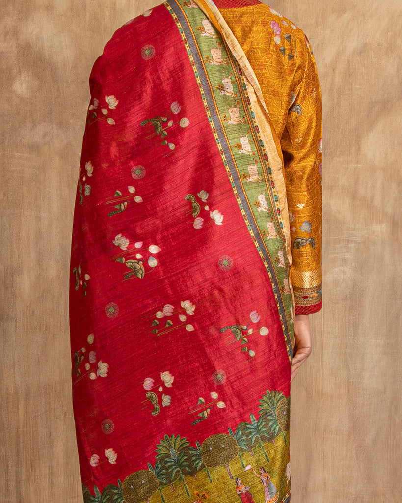 Chiniya Silk Suit Featuring Pichwai Print