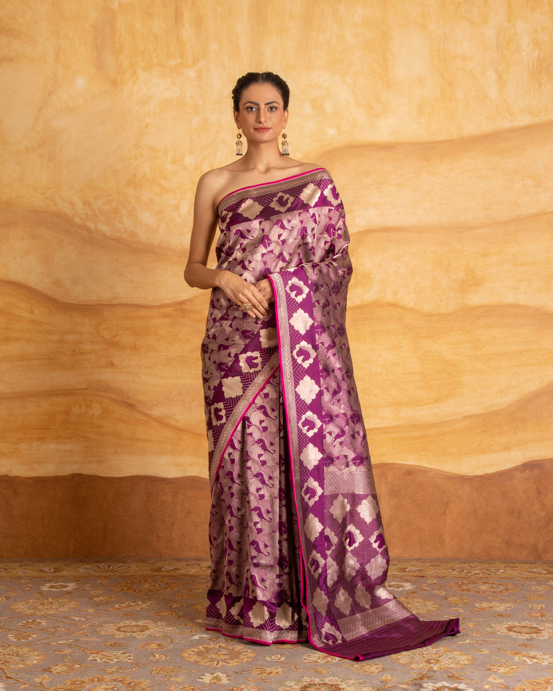 Handwoven Ashwa Jaal Silk Saree | Purple & Silver