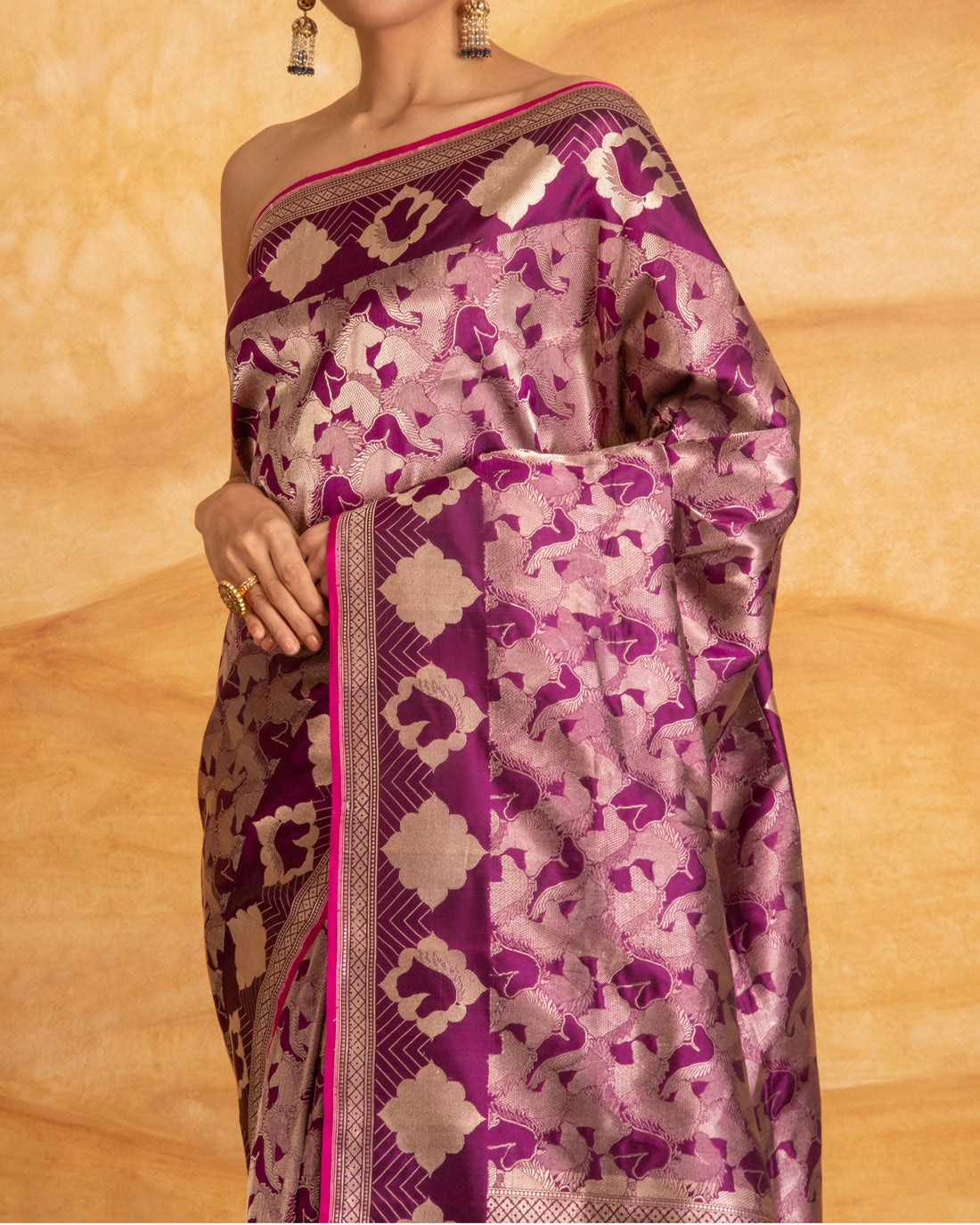 Handwoven Ashwa Jaal Silk Saree | Purple & Silver