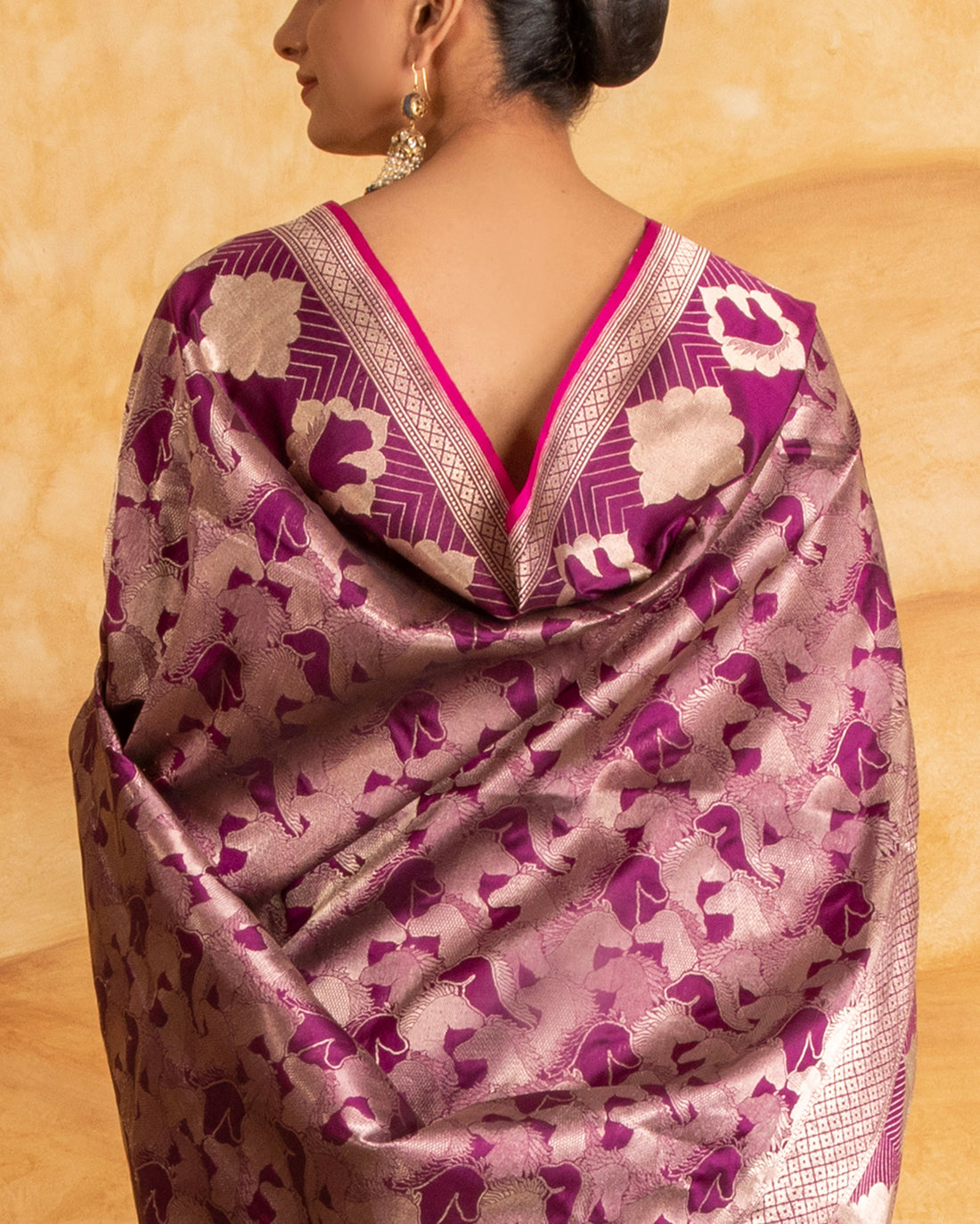 Handwoven Ashwa Jaal Silk Saree | Purple & Silver