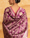 Handwoven Ashwa Jaal Silk Saree | Purple & Silver