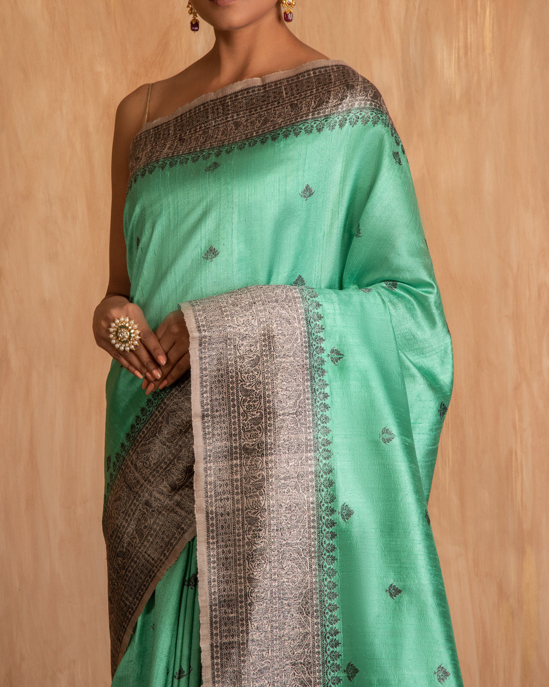 Lavani Black Zari Buti Saree Raw Silk