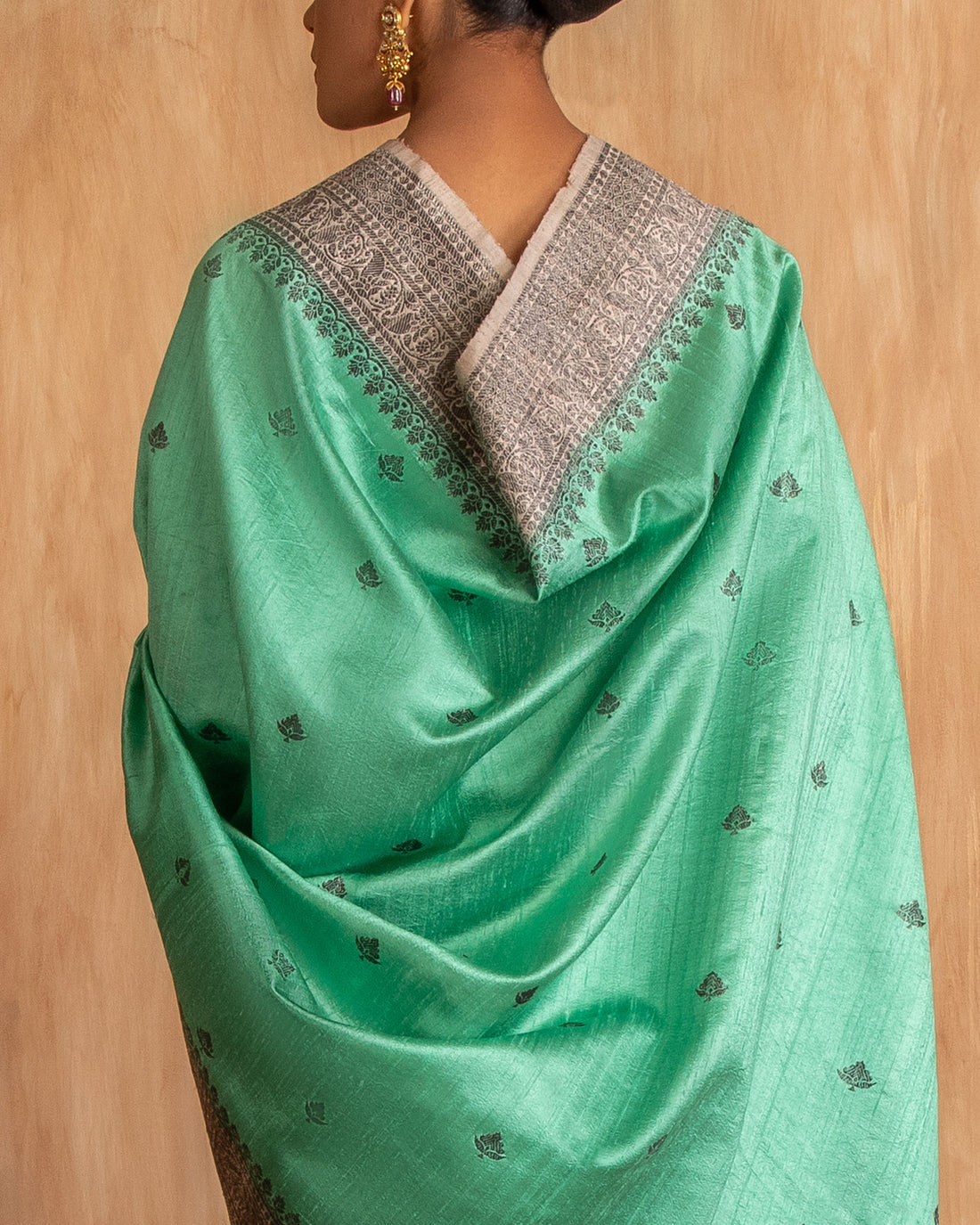 Lavani Black Zari Buti Saree Raw Silk