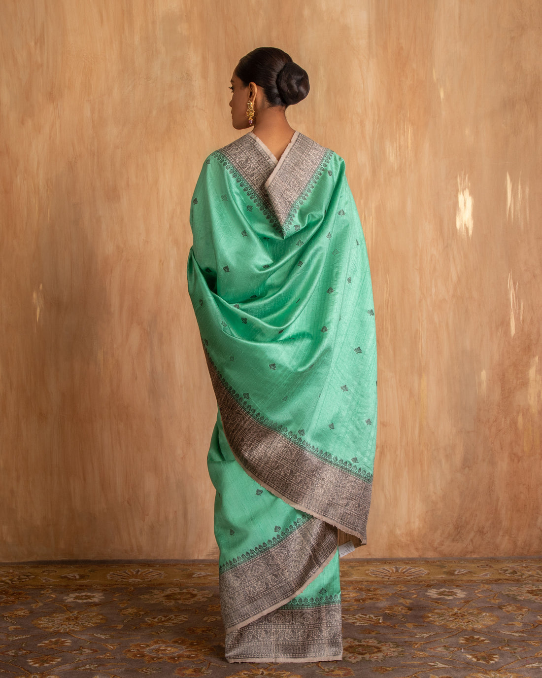 Lavani Black Zari Buti Saree Raw Silk