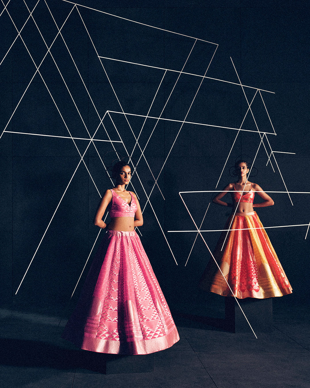 Jamiti Mustard Red Kora Lehenga