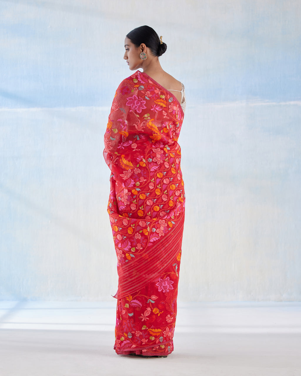 Scarlet Jamdani Cotton Real Zari Saree