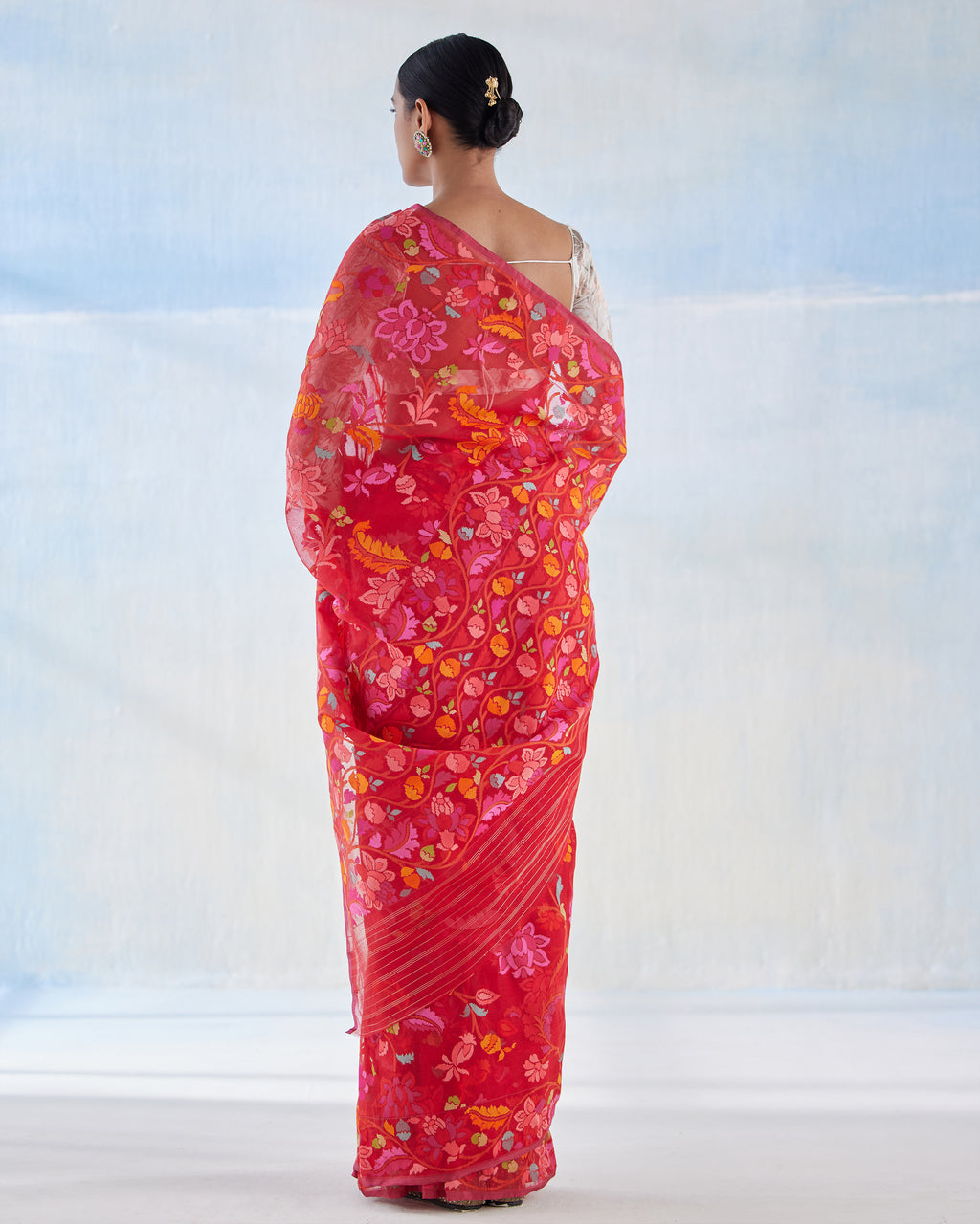 Scarlet Jamdani Cotton Real Zari Saree