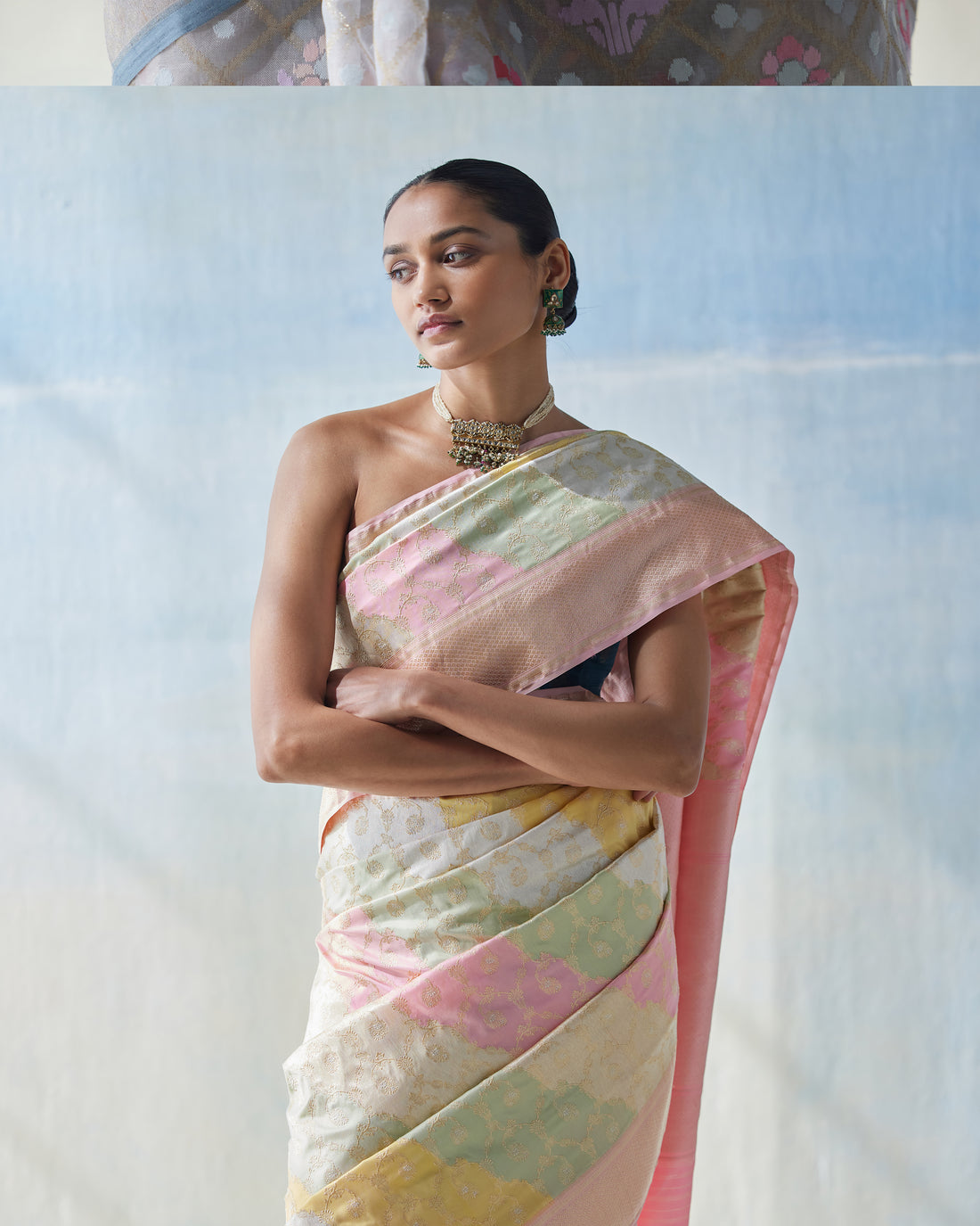 Real Zari pastel Rangkat Silk Saree
