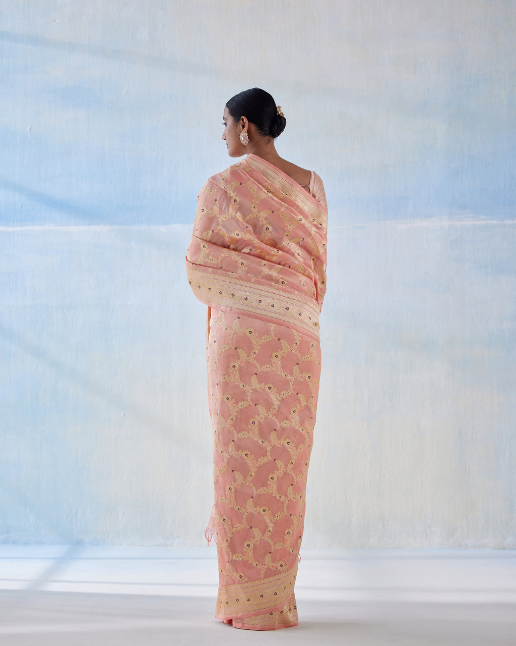 Candlelight Peach Tissue Silk Real Zari Saree