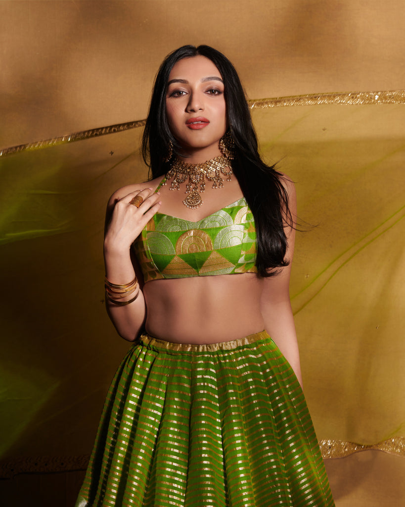 Jamiti Green Pure Kora Lehenga